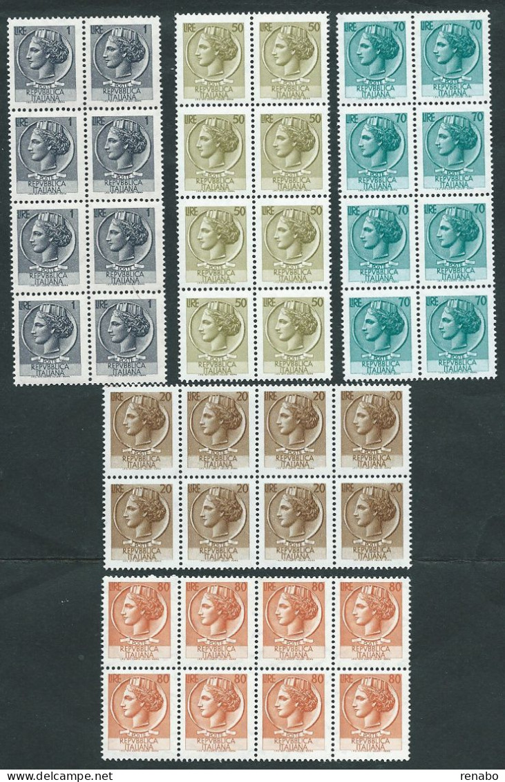 Italia 1968 - 69; Siracusana Stelle, Vignetta Piccola; 5 Blocchi Di 8 Valori: Lire 1 + 20 + 50 + 70 + 80 - 1961-70: Mint/hinged