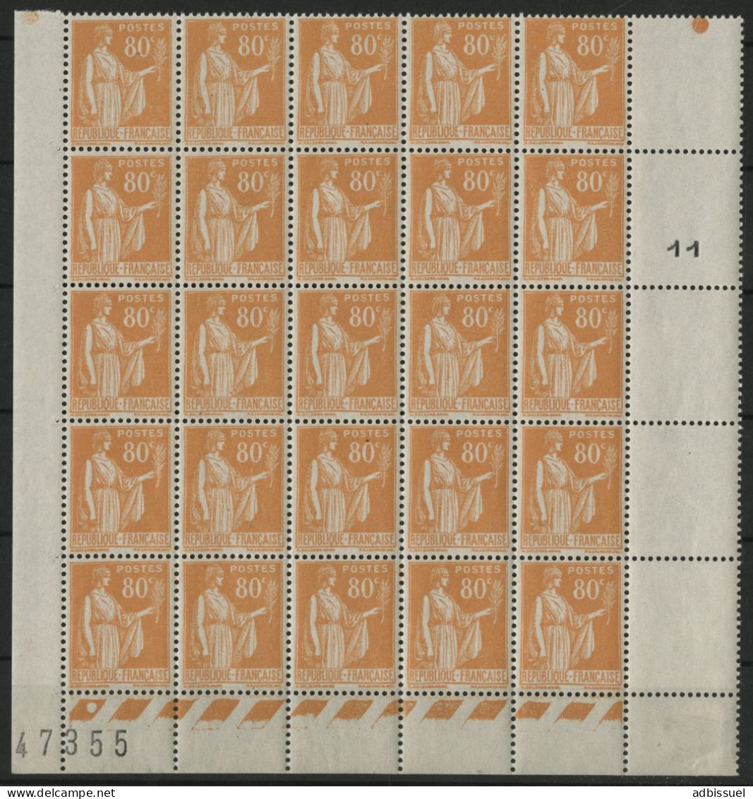 N° 366 80 C Orange Type Paix Panneau De 25 Ex Neufs ** MNH Cote 7,50 € - Feuilles Complètes