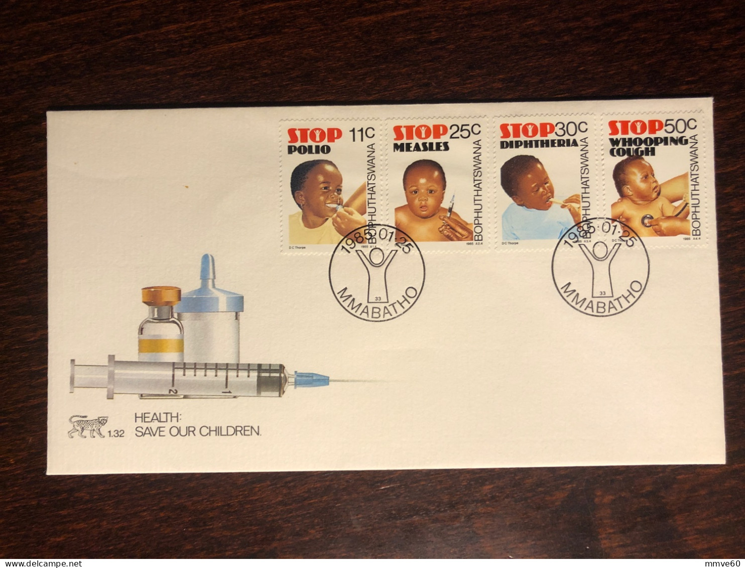 BOPHUTHATSWANA FDC COVER 1985 YEAR DISEASES POLIO MEASLES DIPHTHERIA HEALTH MEDICINE STAMPS - Bophuthatswana