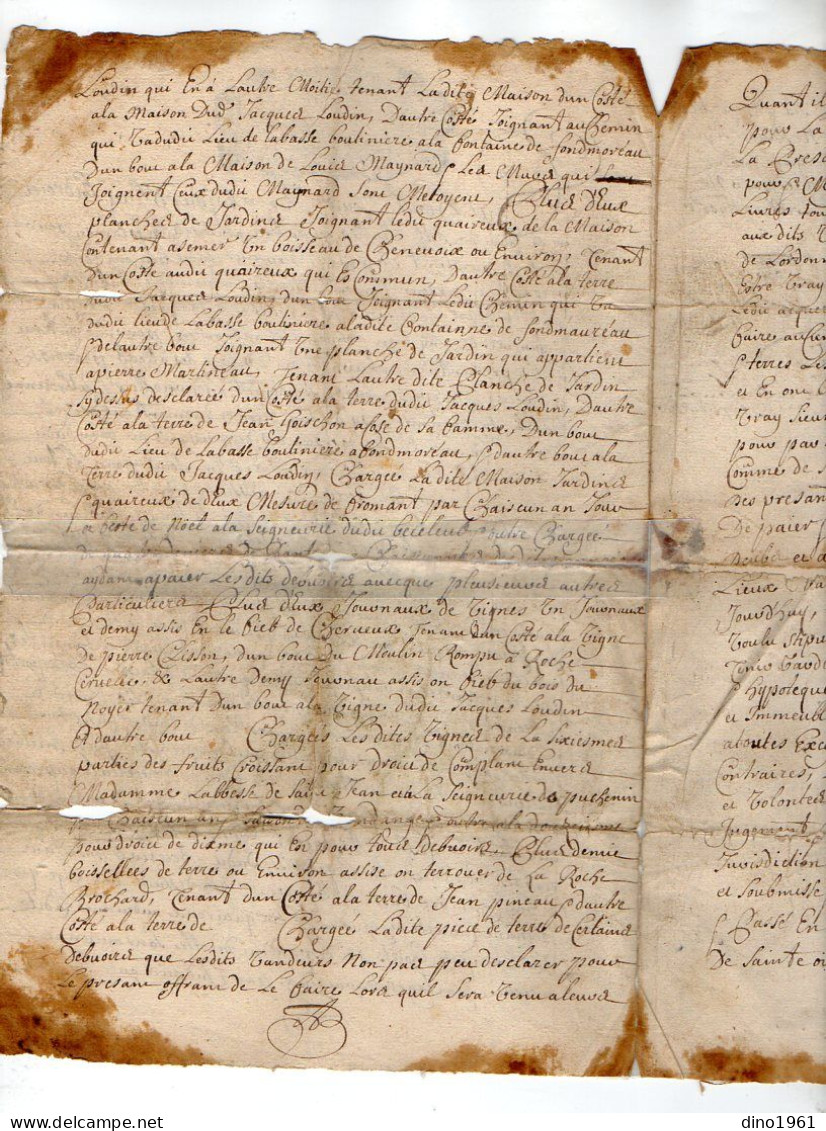 VP23.052 - Cachet Généralité de POITIERS - 5 Actes de 1671 / 1763 - Famille LOUDUN à FOUGERE x SURIN .......