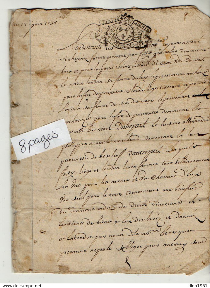 VP23.052 - Cachet Généralité de POITIERS - 5 Actes de 1671 / 1763 - Famille LOUDUN à FOUGERE x SURIN .......