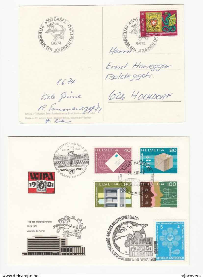 UPU - 1981 & 1974 Switzerland  EVENT World Post Conference UPU Day & Internaba UPU Day Cover Card Stamps - U.P.U.