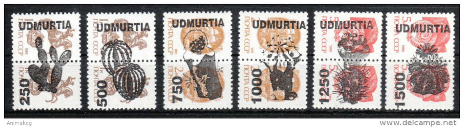 Udmurtien** 1990, Überdruck Kaktus Auf UdSSR-Marken / Udmurtia 1990, MNH, Overprint Of Cacti On USSR Stamps - Sukkulenten