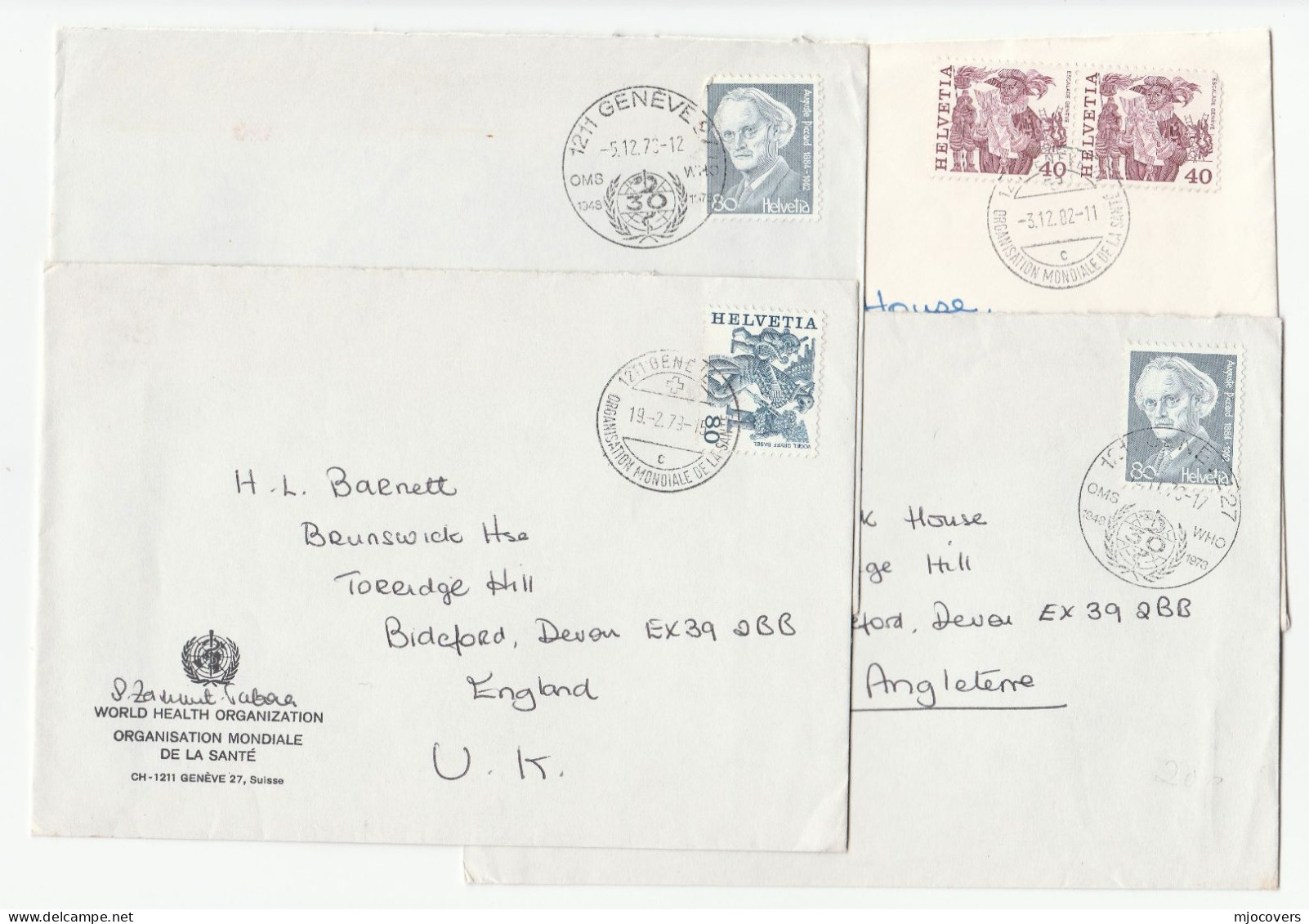 HEALTH WHO 4 Covers 1970 - 1982 Pmk WORLD HEALTH ORGANISATION Cover Switzerland Stamps Medicine Un United Nations - OMS