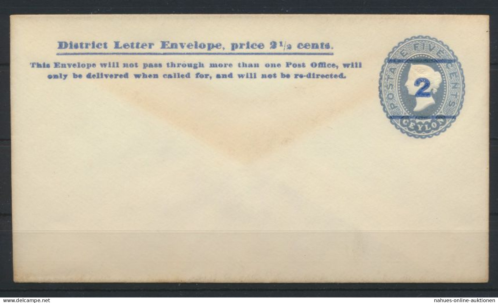 Sri Lanka Ceylon Ganzsache Umschlag 28 Aushilfsausgabe Aufdruck 2 A. 5c Hellblau - Sri Lanka (Ceylon) (1948-...)
