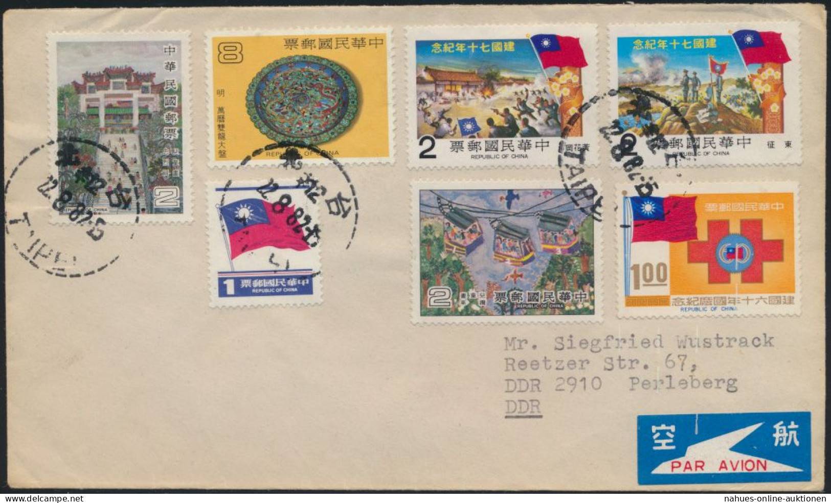 Taiwan Brief Luftpost MIF 1385+1393+1411+1426-1427+1463 Taipeh Nach Perleberg - 1888 Chinesische Provinz