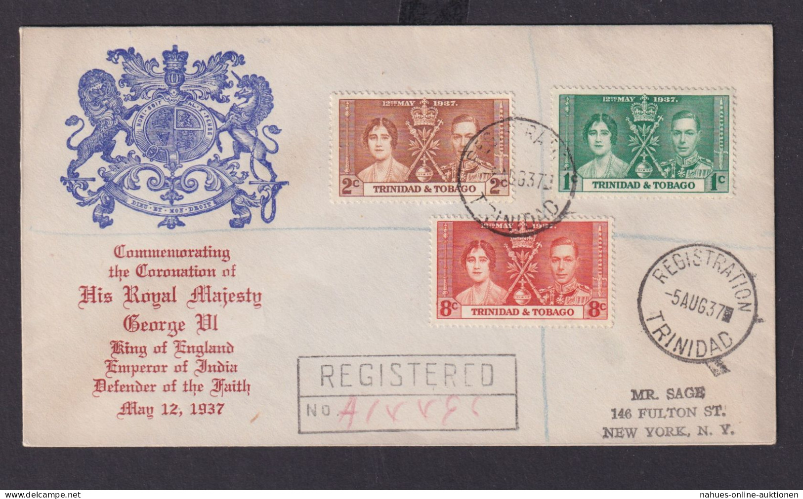 Trinidat & Tobago R Brief MIF Krönung King Georg & Queen Elisabeth New York USA - Trindad & Tobago (1962-...)