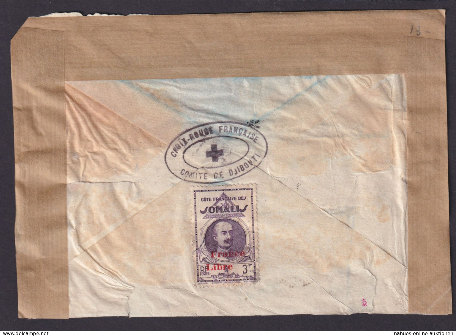 Somalia Zensur Brief MEF 3 Fr Rotes Kreuz Frankreich Kolonien Mit Rotem Aufdruck - Somalie (1960-...)