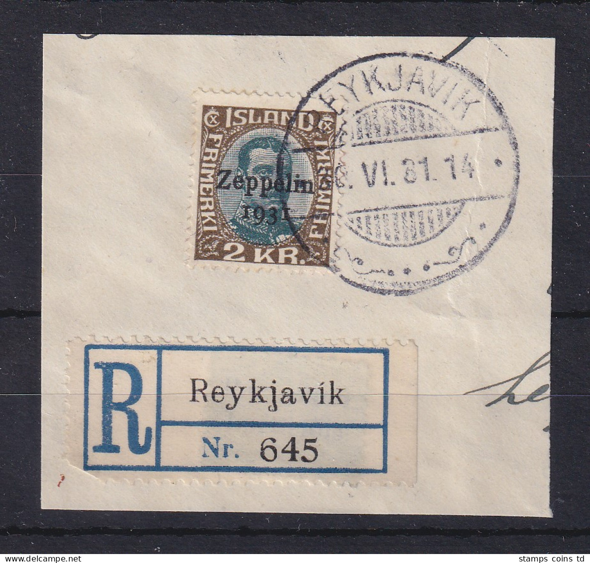 Island 1931 Zeppelin 2 Kr. Mi.-Nr. 149 Gest. Auf Grossem Briefstück - Andere & Zonder Classificatie