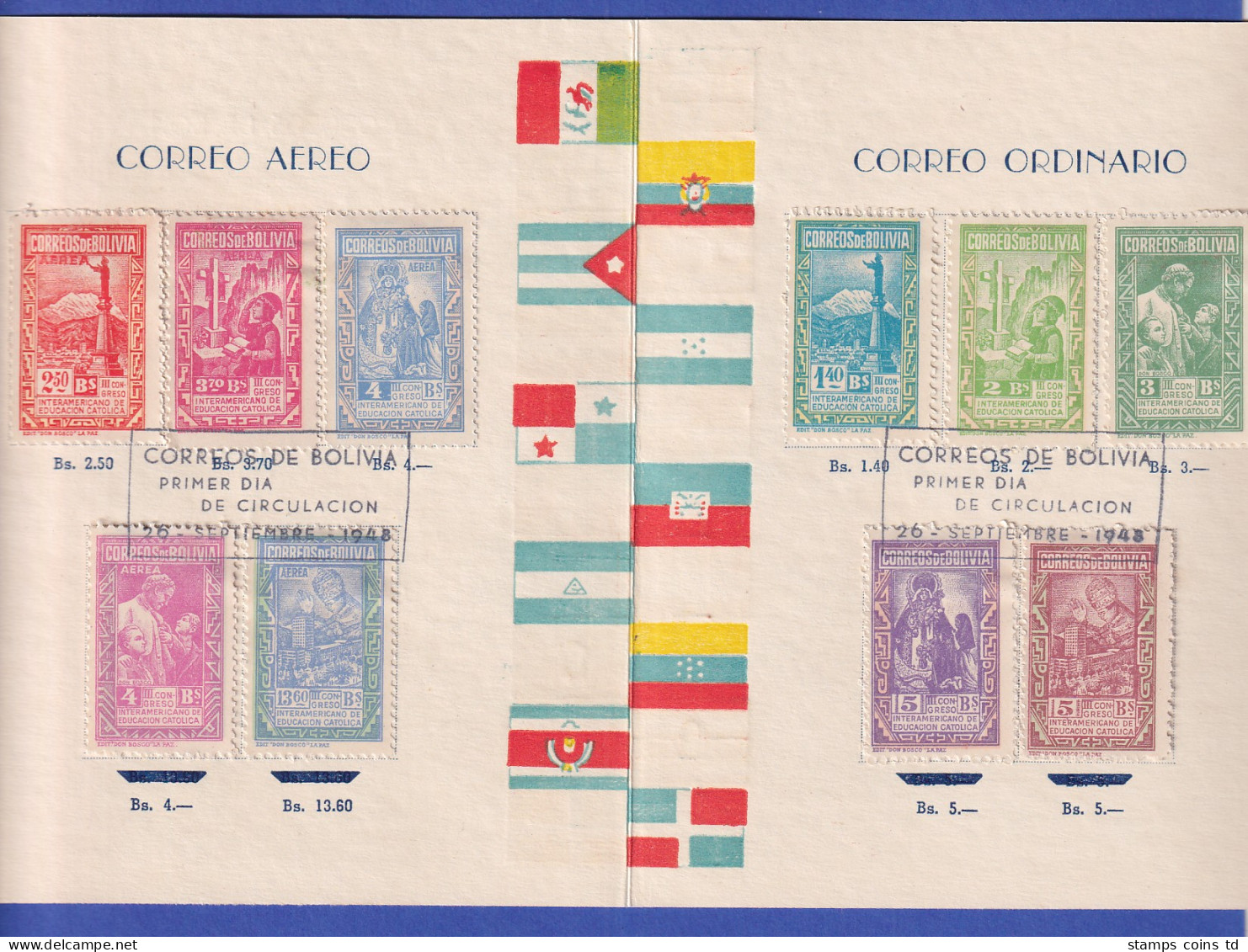 Bolivien 1948 Kongress Für Katholische Erziehung Mi.-Nr. 420-429 In Klappkarte - Bolivia