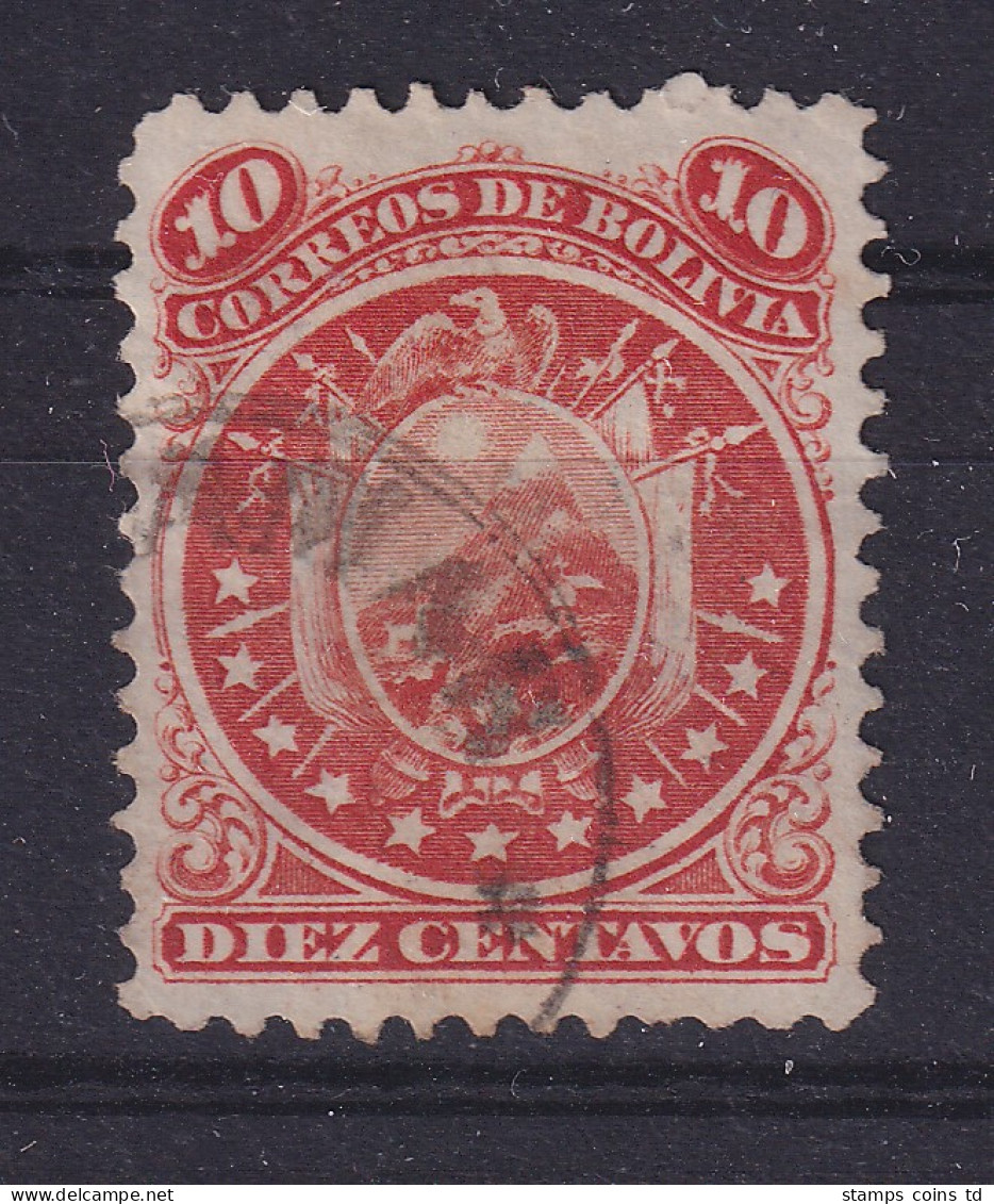 Bolivien 1868 Wappen Im Kreis, 11 Sterne 10 C. Rot Mi.-Nr. 14 Gebraucht - Bolivia