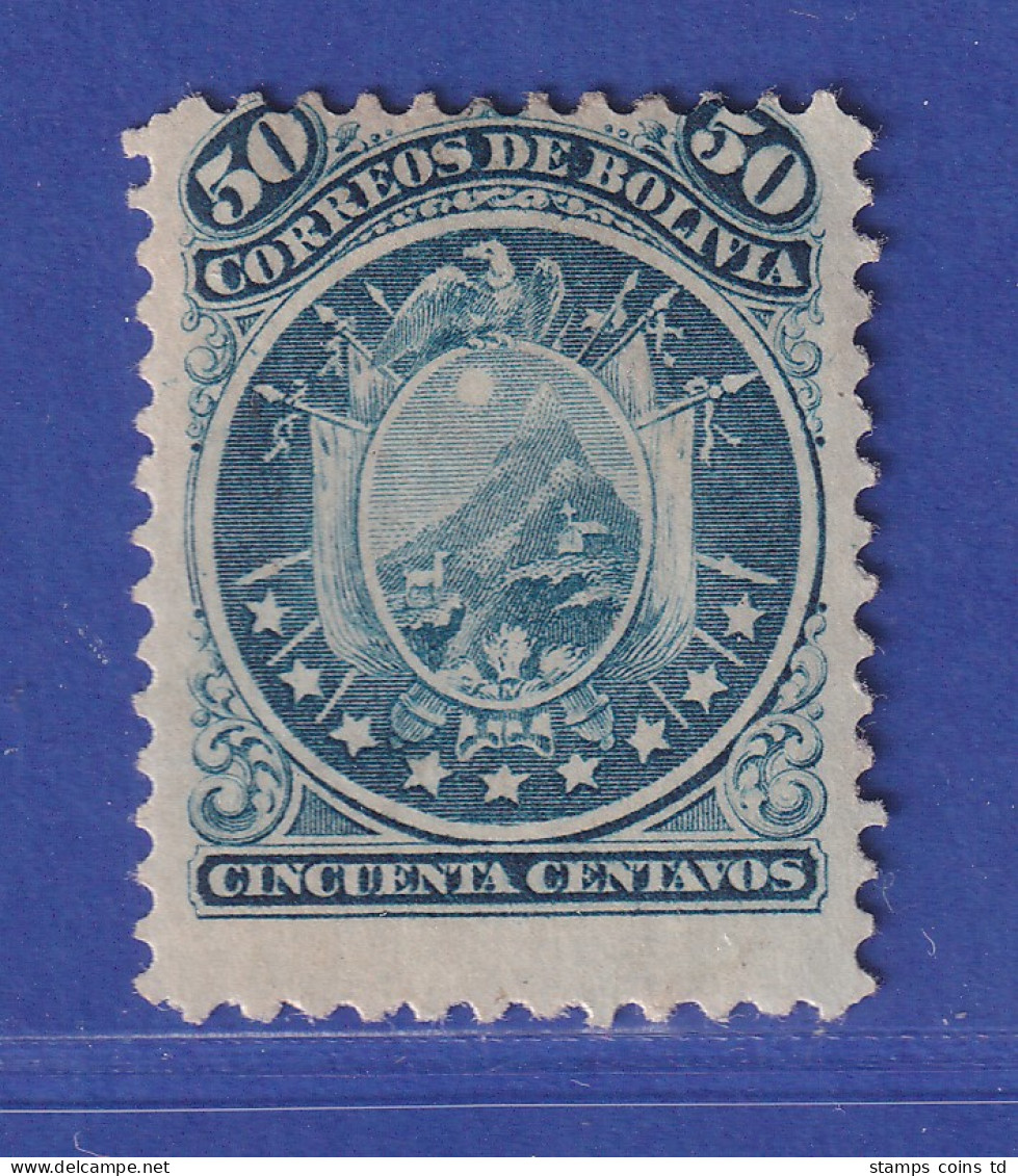 Bolivien 1868 Wappen Im Kreis, 9 Sterne 50 C. Blau Mi.-Nr. 10 Ungebraucht - Bolivie