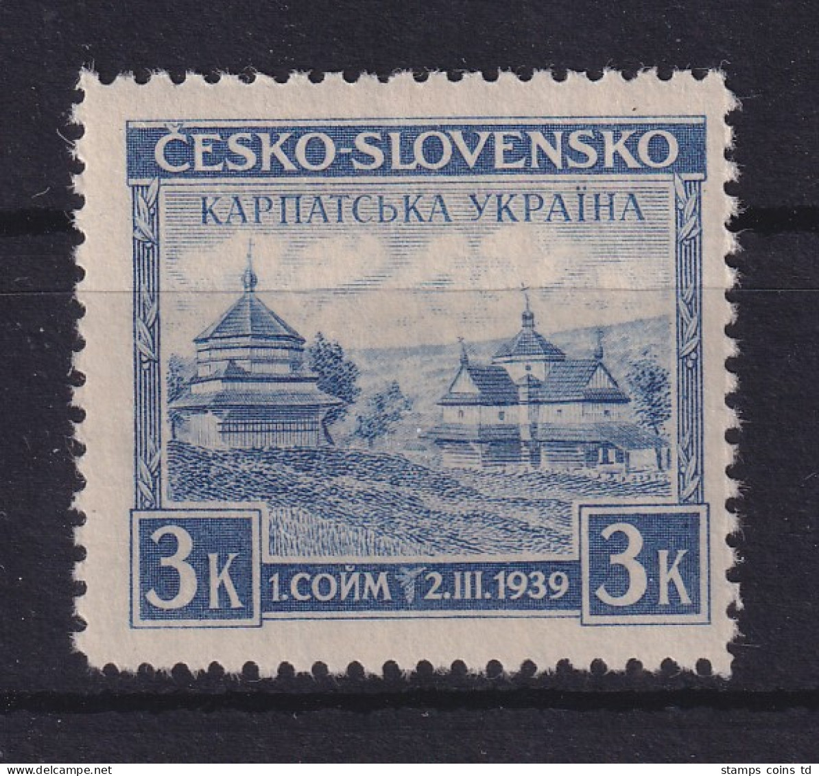 Karpaten-Ukraine 1939 Holzkirche Jasina 3K Violettblau Mi-Nr. 1 **   MNH - Ucrania