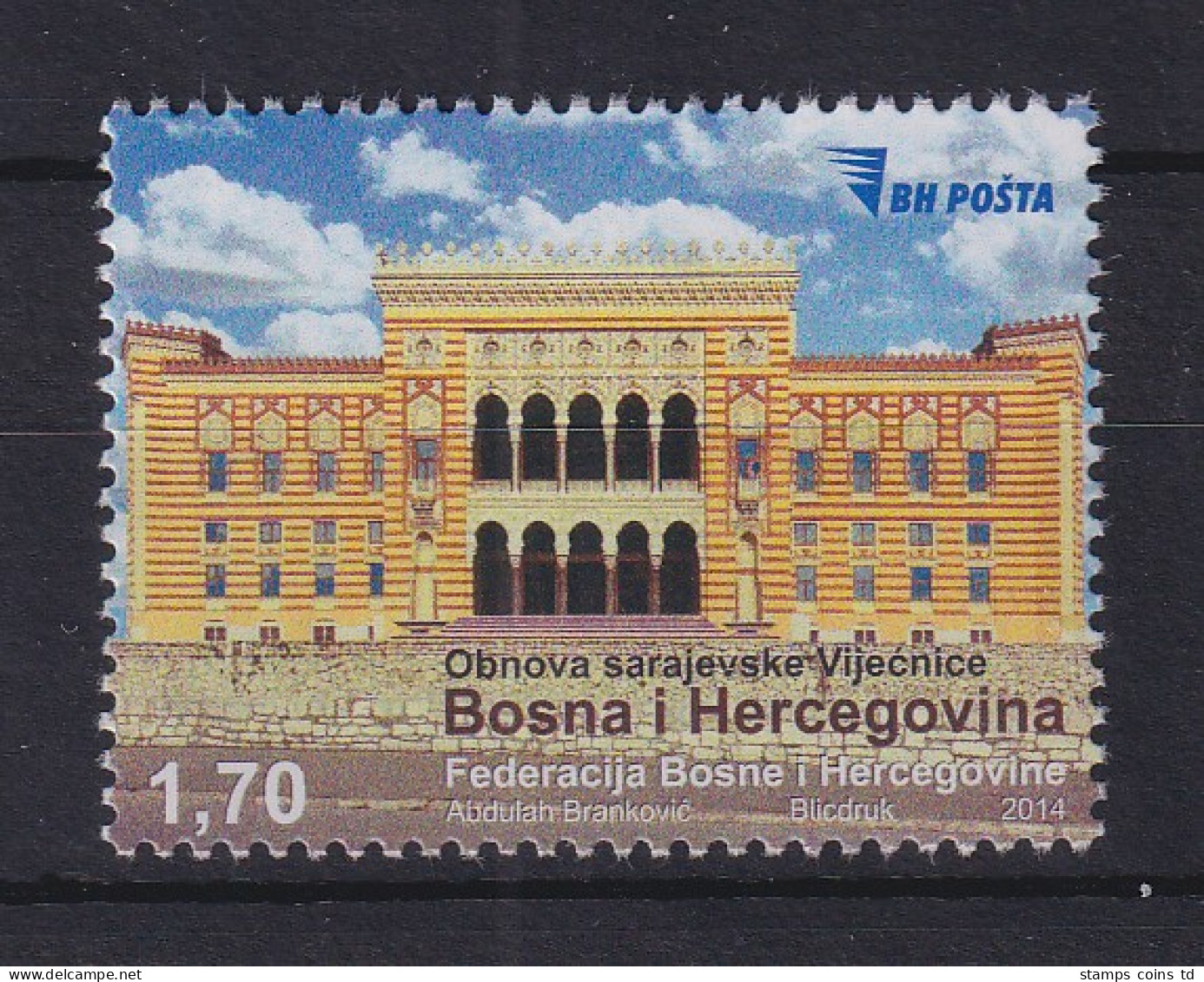 Bosnien-Herzegowina 2014 Altes Rathaus Sarajevo Mi.-Nr. 641 ** - Bosnie-Herzegovine