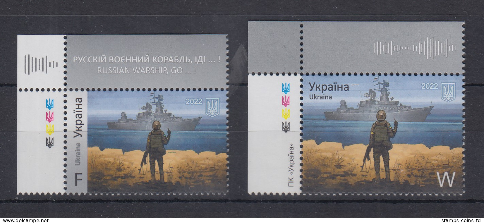 Ukraine April 2022 Soldat Und Kriegsschiff Mi.-Nr. 2034-35 Eckrandstücke OL ** - Ucrania