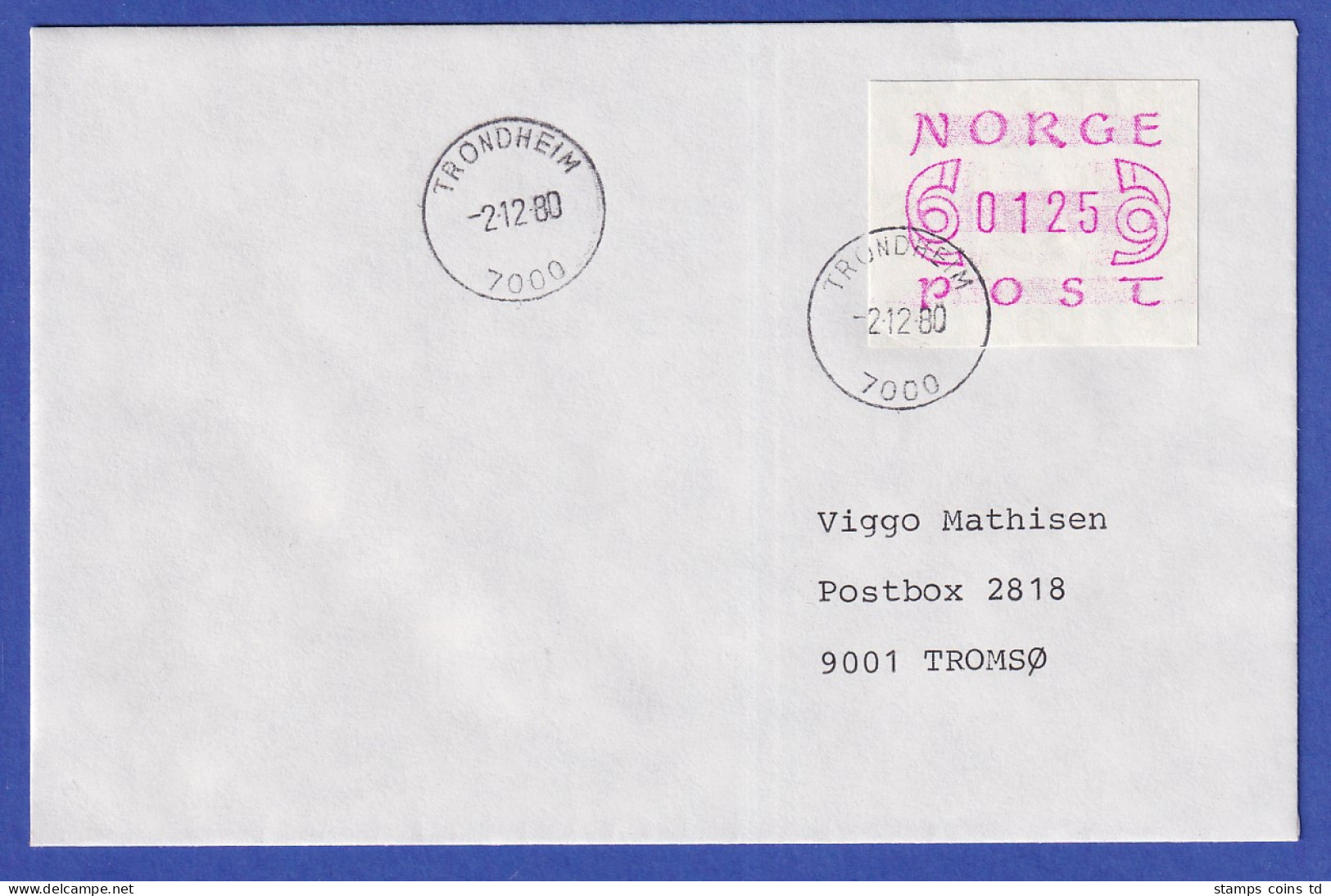 Norwegen / Norge Frama-ATM Mi.-Nr. 2.1a Wert 125 Auf FDC Trondheim 2.12.80 - Machine Labels [ATM]