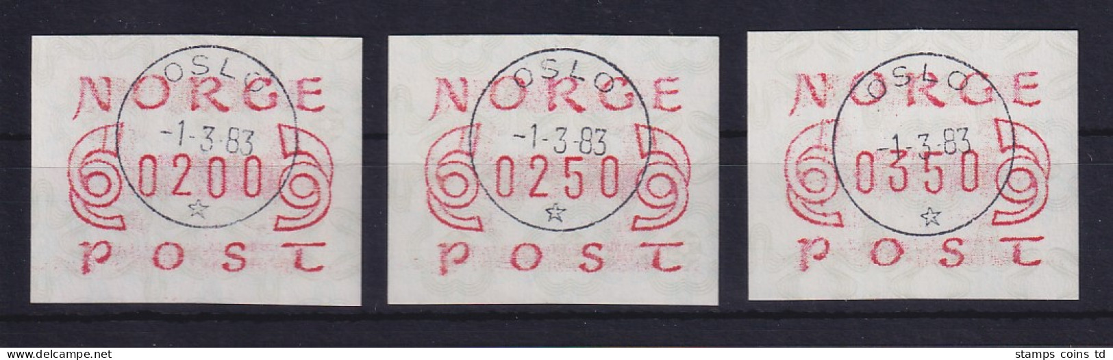 Norwegen / Norge Frama-ATM Mi.-Nr. 2.1b Satz Werte 200-250-350 O Oslo 1.3.83 - Automatenmarken [ATM]