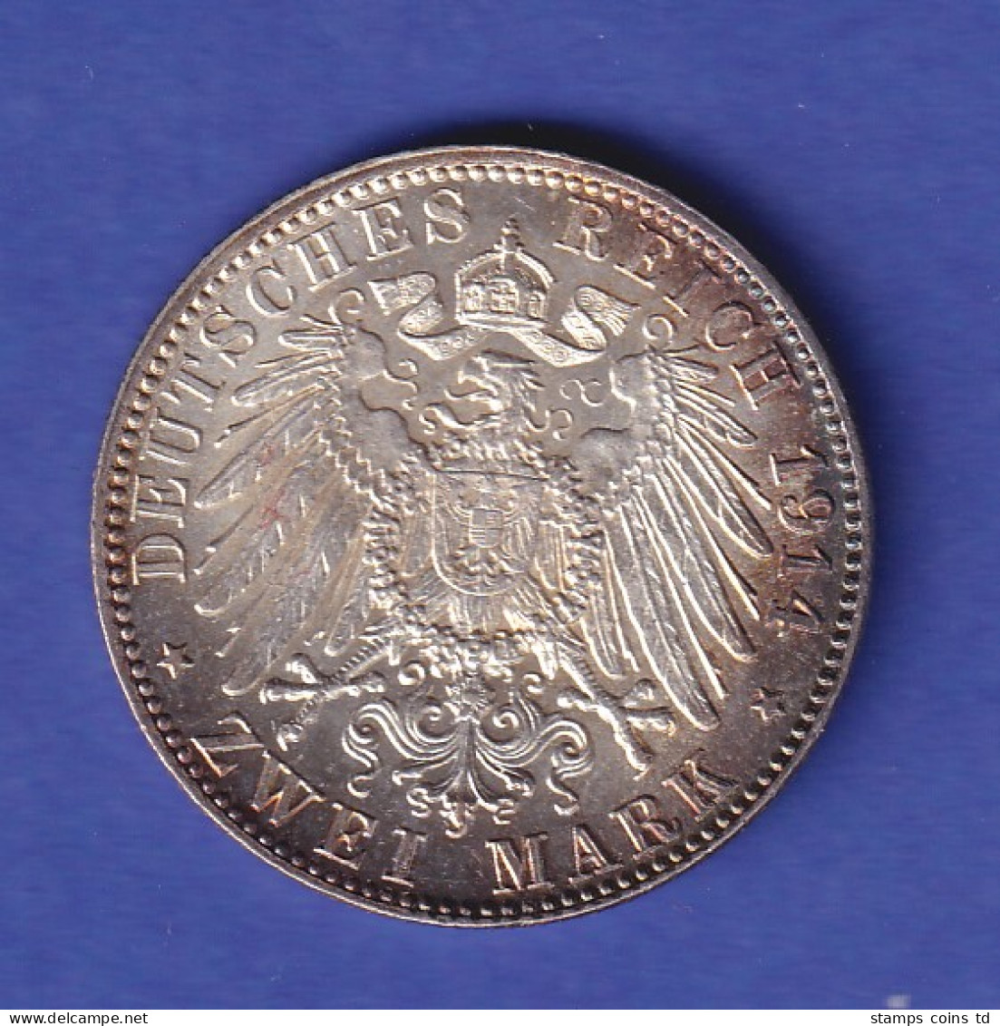 Dt. Kaiserreich Bayern Silbermünze 2 Mark König Ludwig III. 1914 D Vz - Autres & Non Classés