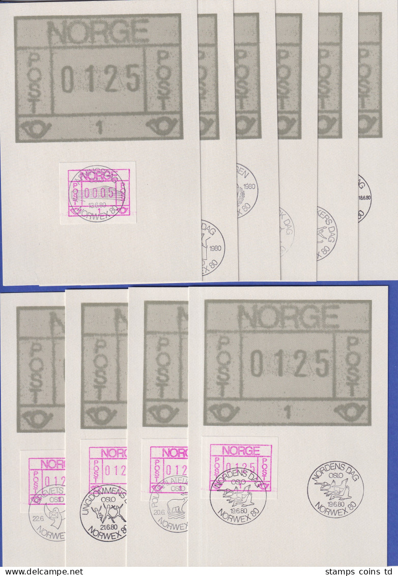 Norwegen / Norge Frama-ATM Mi.-Nr.1   Set 10 Maximumkarten NORWEX 80  - Automaatzegels [ATM]