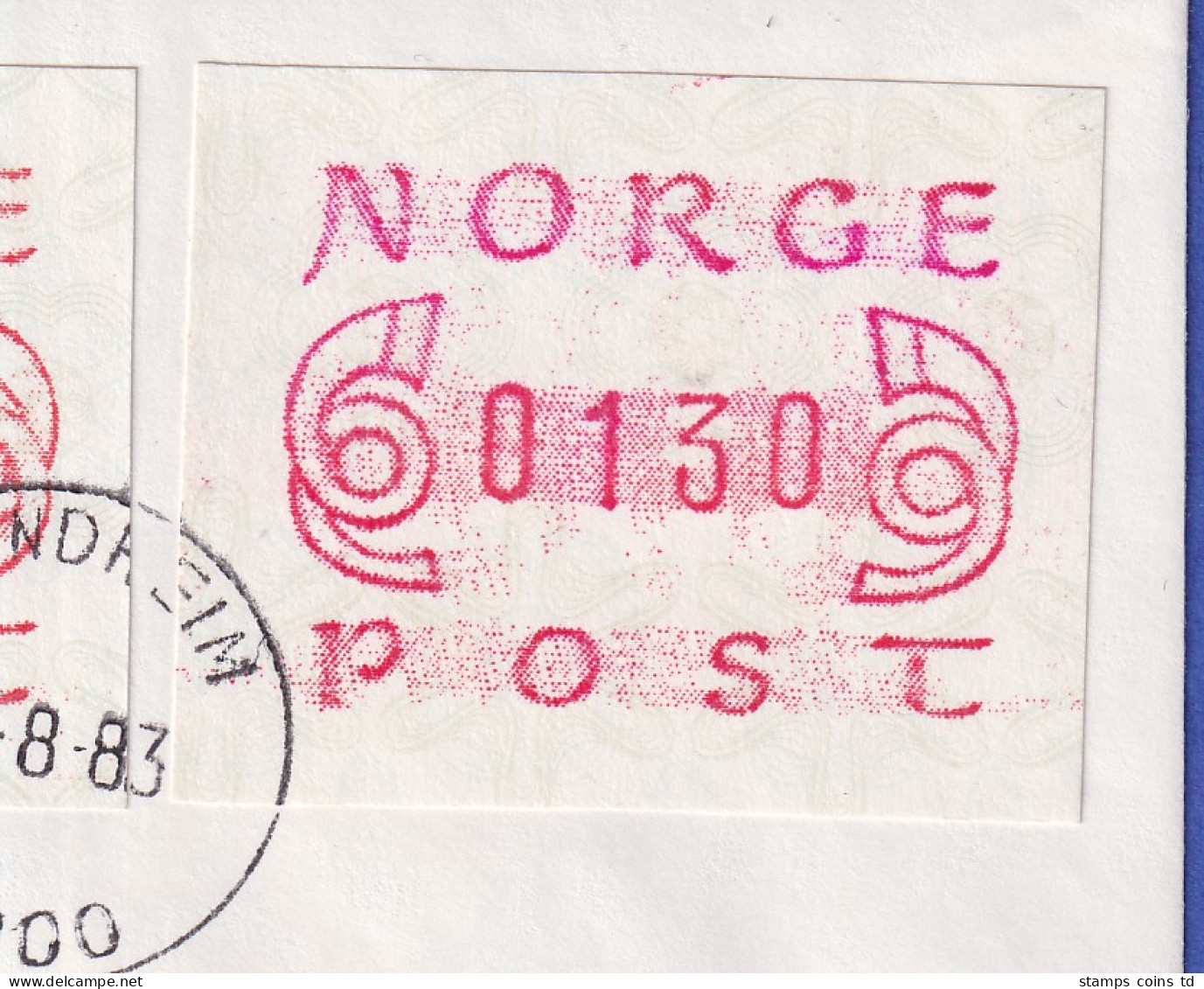 Norwegen / Norge Frama-ATM Mi-Nr 2.1 Bf Farbabweichung Lilarot Trondheim 17.8.83 - Timbres De Distributeurs [ATM]