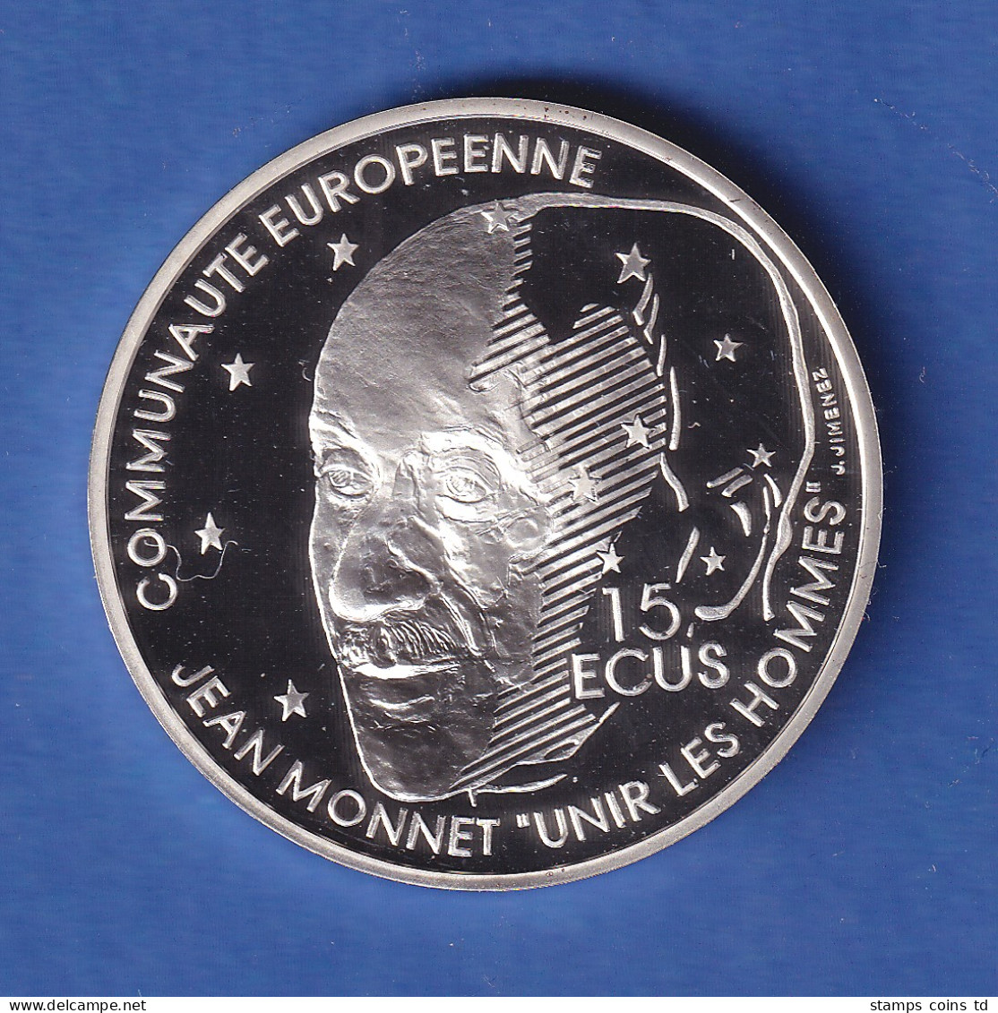 Frankreich 1992 Silbermünze Jean Monnet  100 Franc = 15 ECUS 22,2g Ag900 PP - Sonstige & Ohne Zuordnung