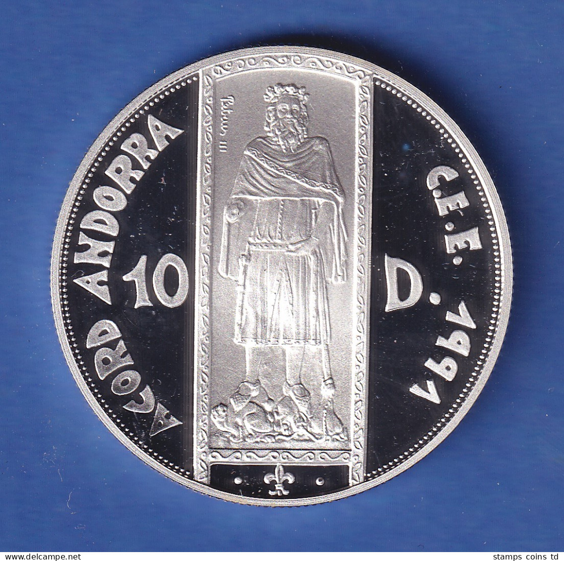 Andorra 1994 Silbermünze Petrus III. Von Aragon 10 Diners/ECU 31,47g Ag925 PP - Andorra