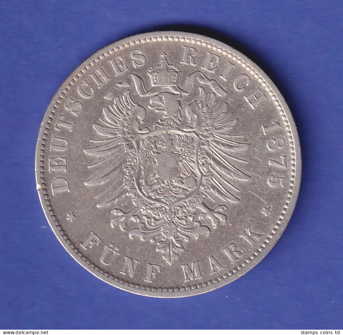 Dt. Kaiserreich Bayern Silbermünze 5 Mark König Ludwig II. 1875 Ss - Autres & Non Classés