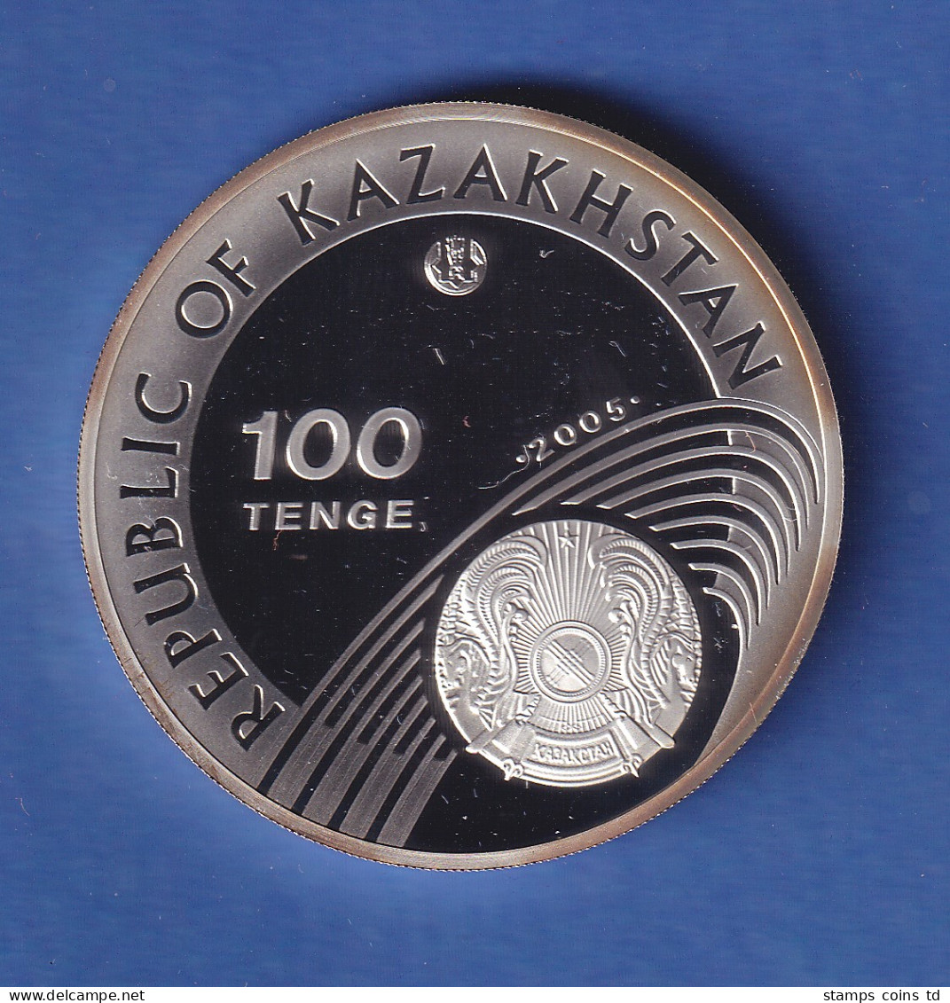 Kasachstan 2005 Silbermünze Olympia Skisport 100 Tenge 31,1g, Ag925 PP - Other - Asia