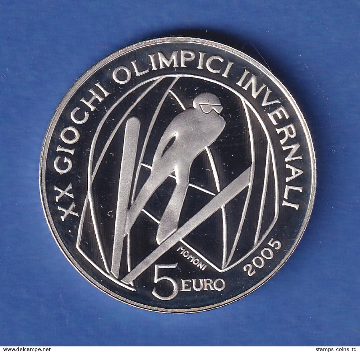 Italien 2005 Silbermünze Olympia Skilspringen 5 Euro 18g, Ag925 PP - Sonstige & Ohne Zuordnung