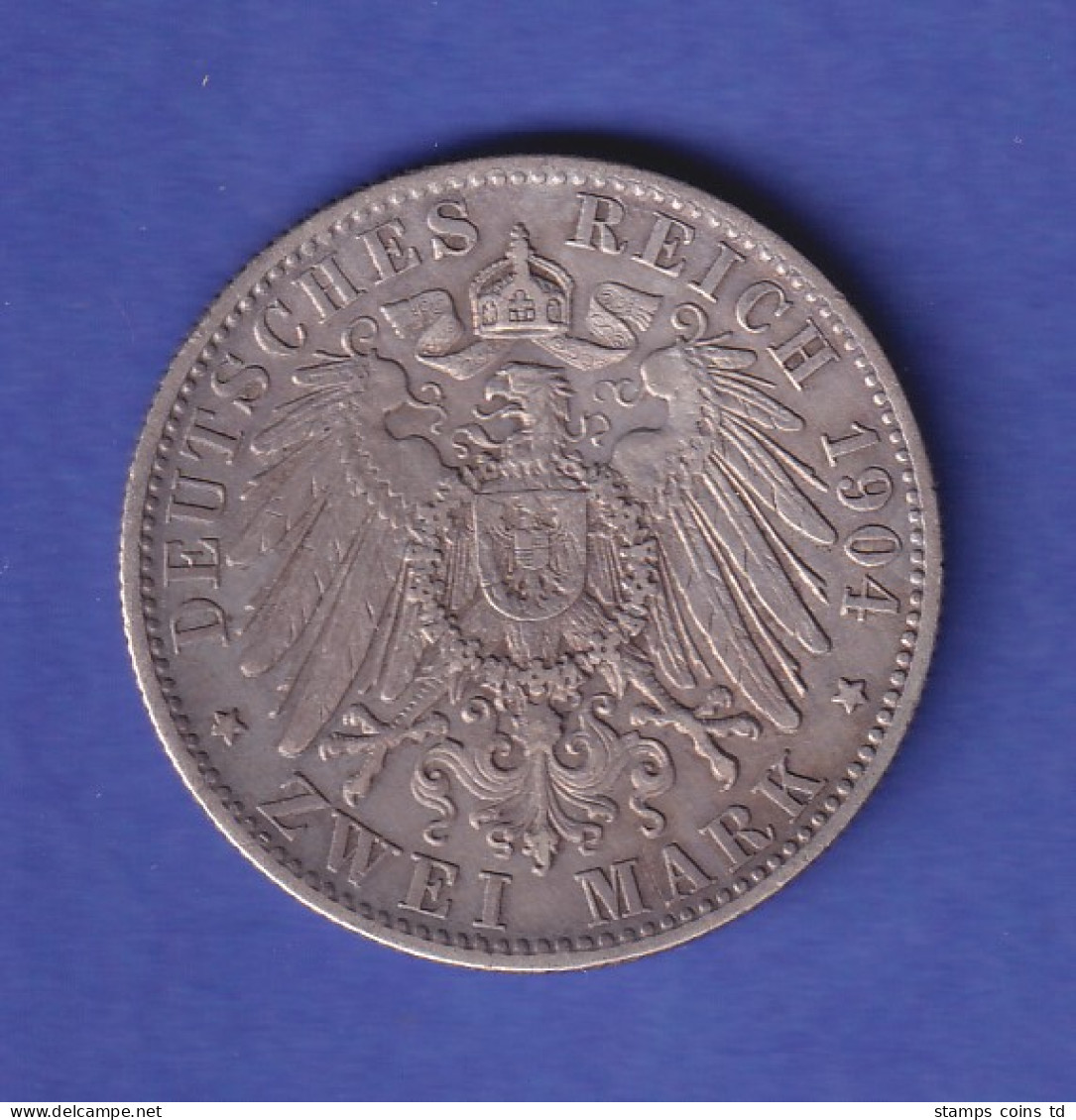 Dt. Kaiserreich Württemberg Silbermünze 2 Mark König Wilhelm II. 1904 F Vz - Autres & Non Classés