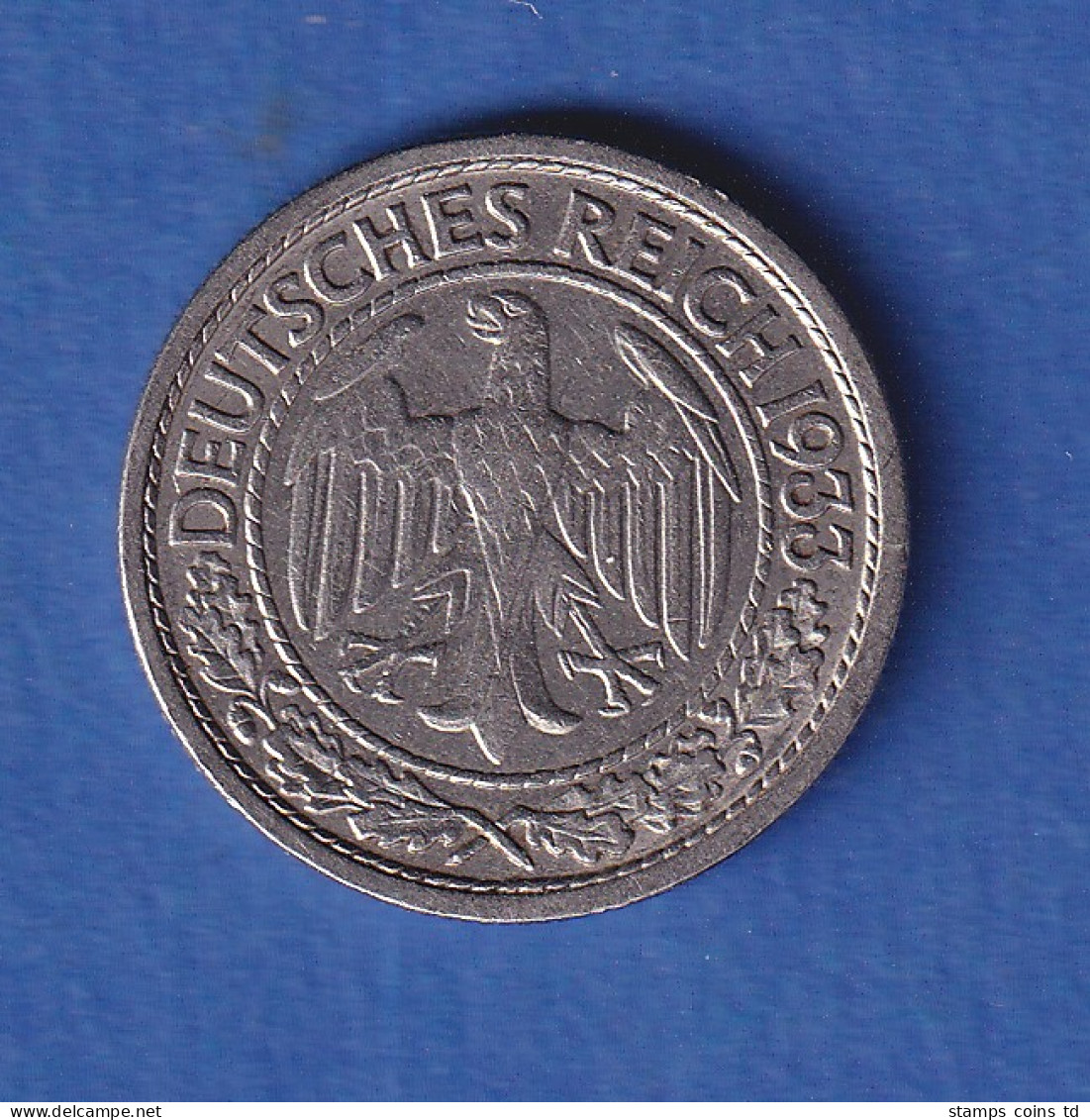 Deutsches Reich Kursmünze 50 Reichspfennig 1933 J  Selten ! - 5 Reichsmark