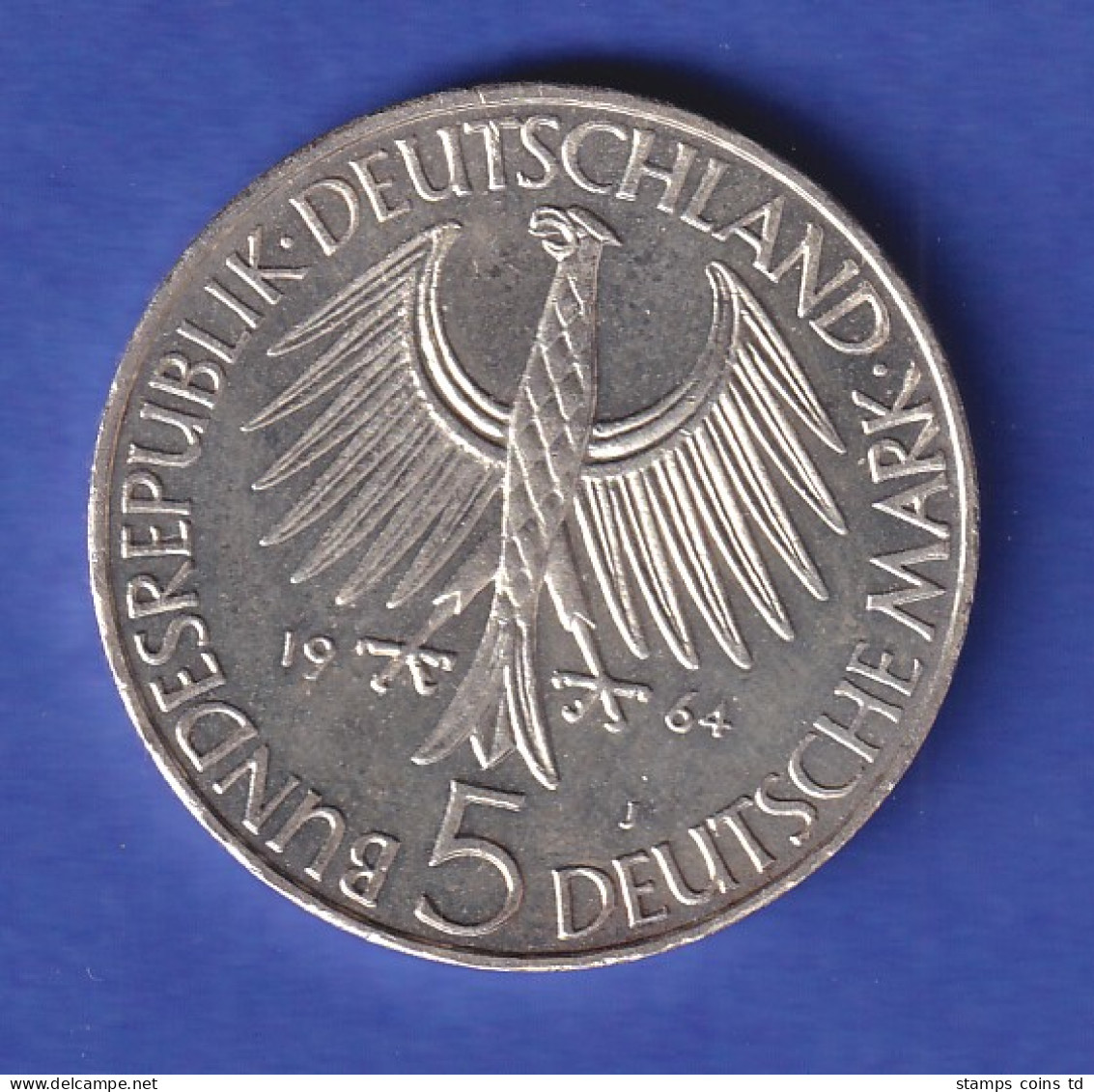 5DM Silber-Gedenkmünze 1964, Johann Gottlieb Fichte Vz - 5 Marchi