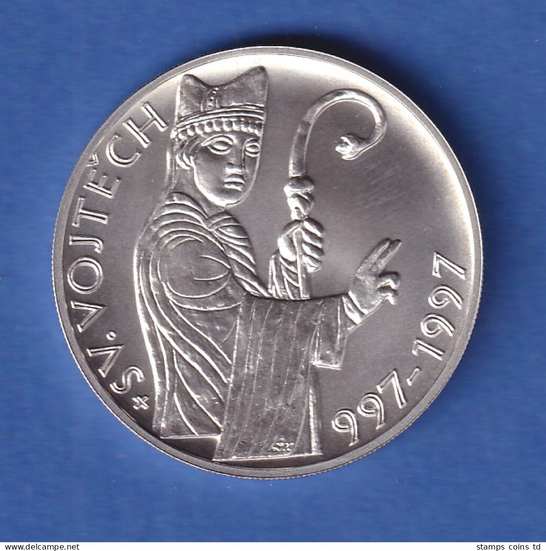 Tschechien 1995 Silbermünze 200 Kronen 1000. Todestag Von Adalbert Von Prag Stg - Tschechische Rep.