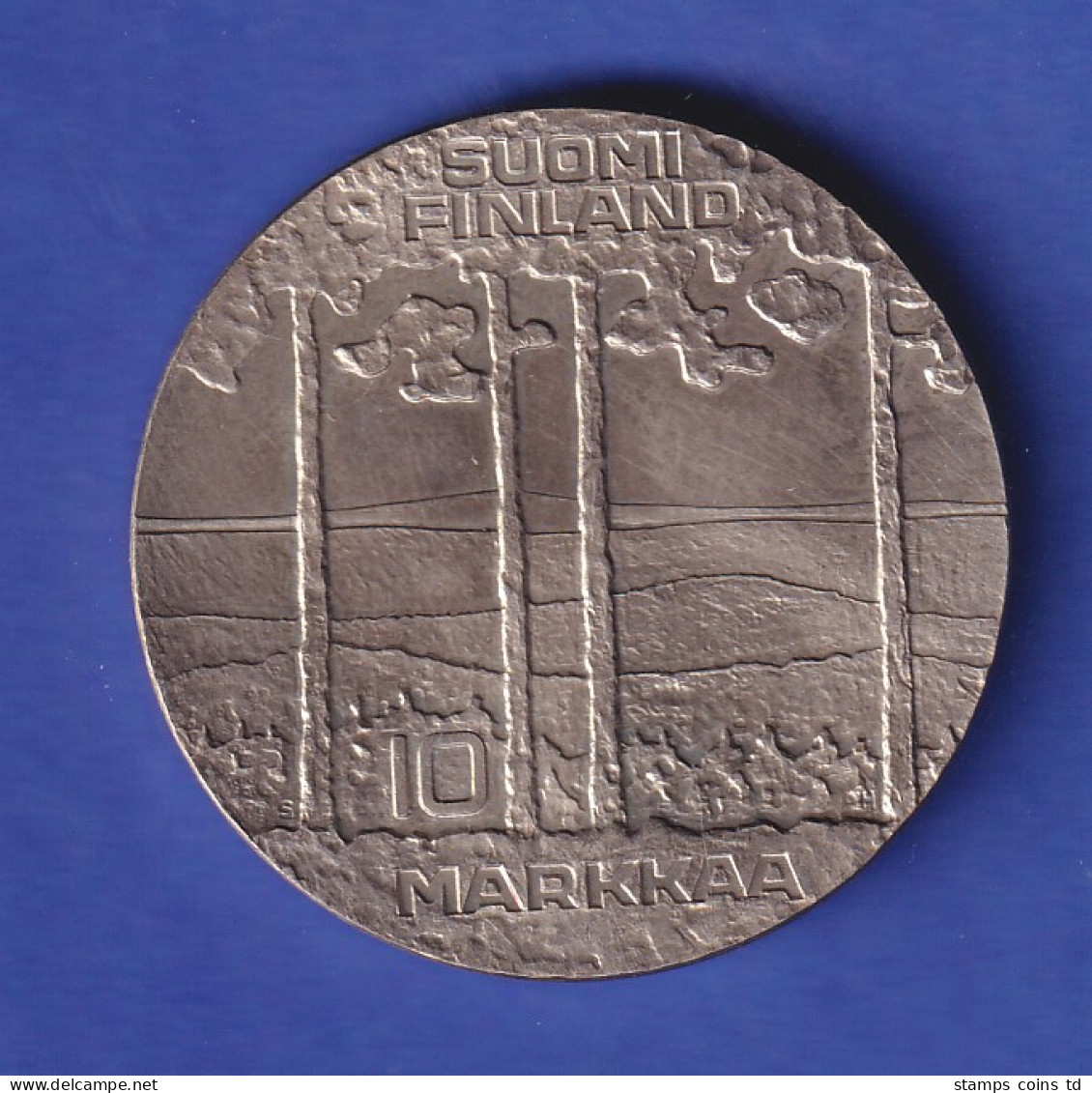 Finnland Silbermünze 10 Markaa Urhu Kekkonen - Kiefernlandschaft 1975 - Finnland