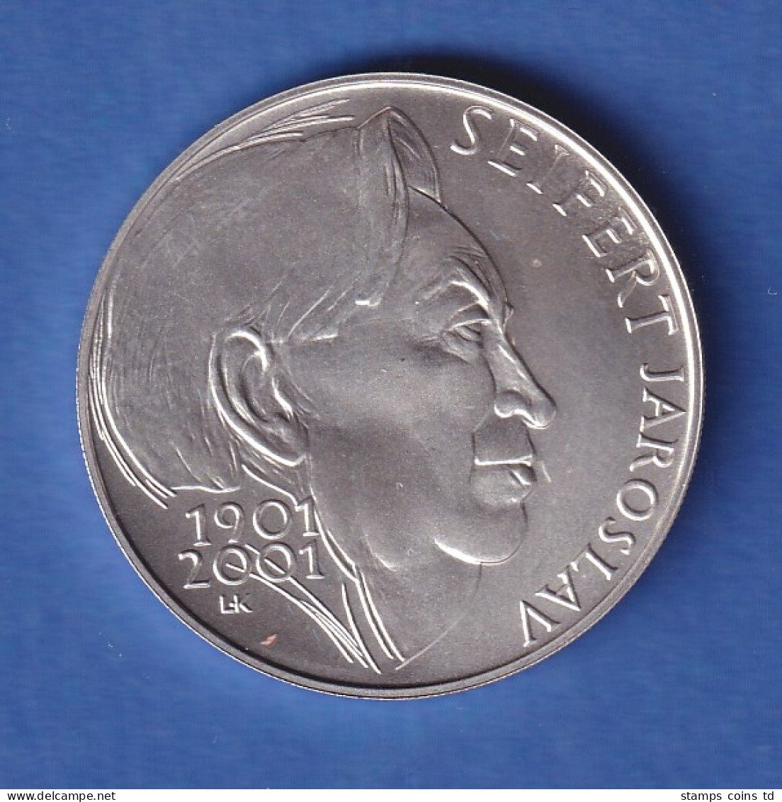 Tschechien 2001 Silbermünze 200 Kronen 100. Geburtstag Von Jaroslav Seifert Stg - Repubblica Ceca
