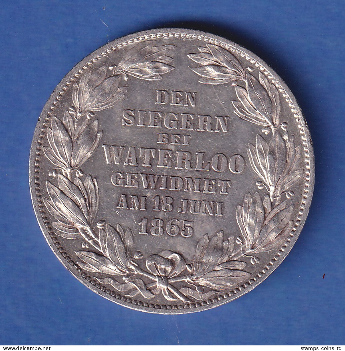 Hannover Silbermünze 1 Taler König Georg V. Den Siegern Von Waterloo 1865 Vz - Otros & Sin Clasificación