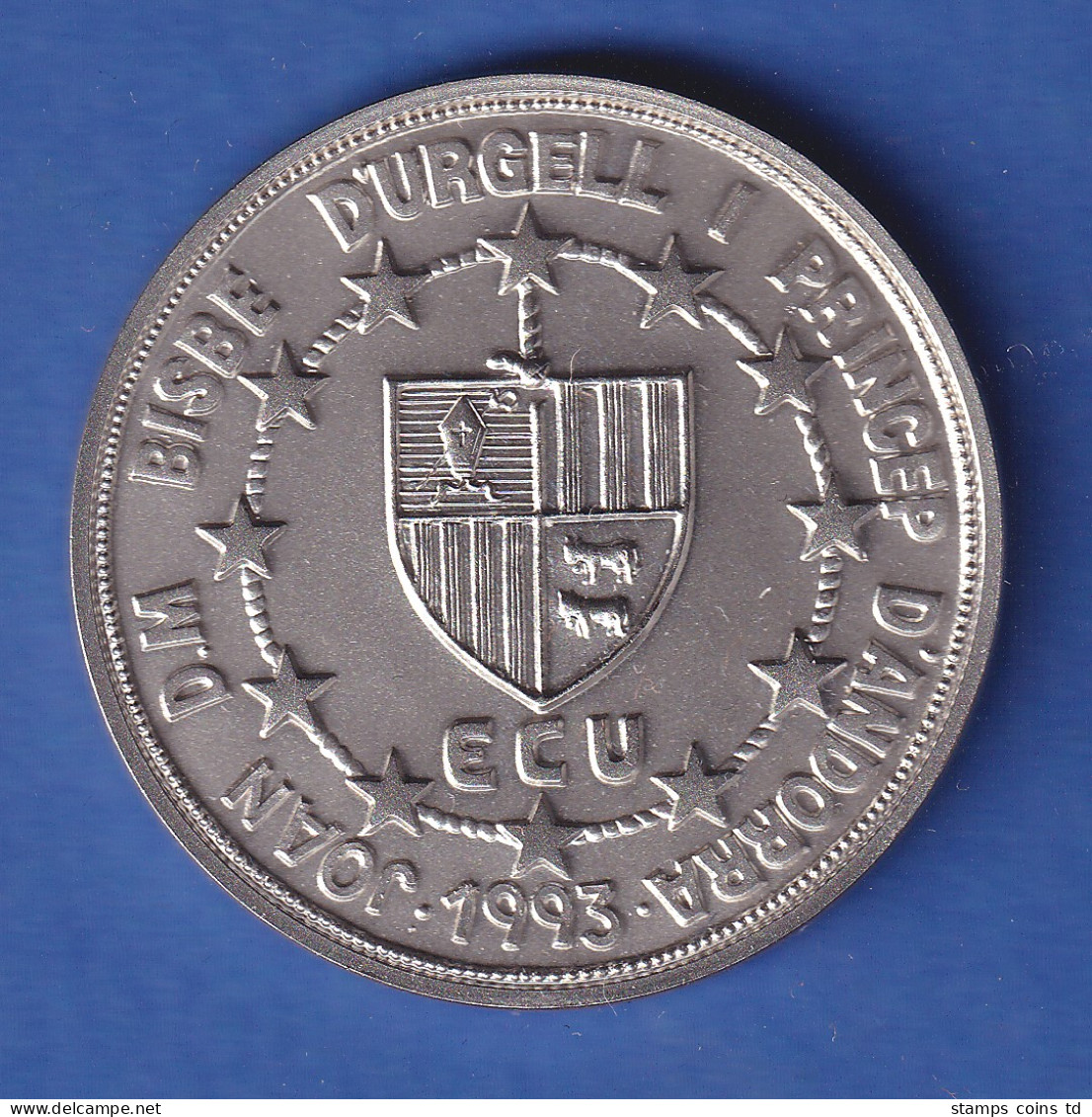 Andorra 1993 Silbermünze Hl. Georg 20 Diners/ECU 25g Ag925 Inlay 1,5g Au916 - Andorra