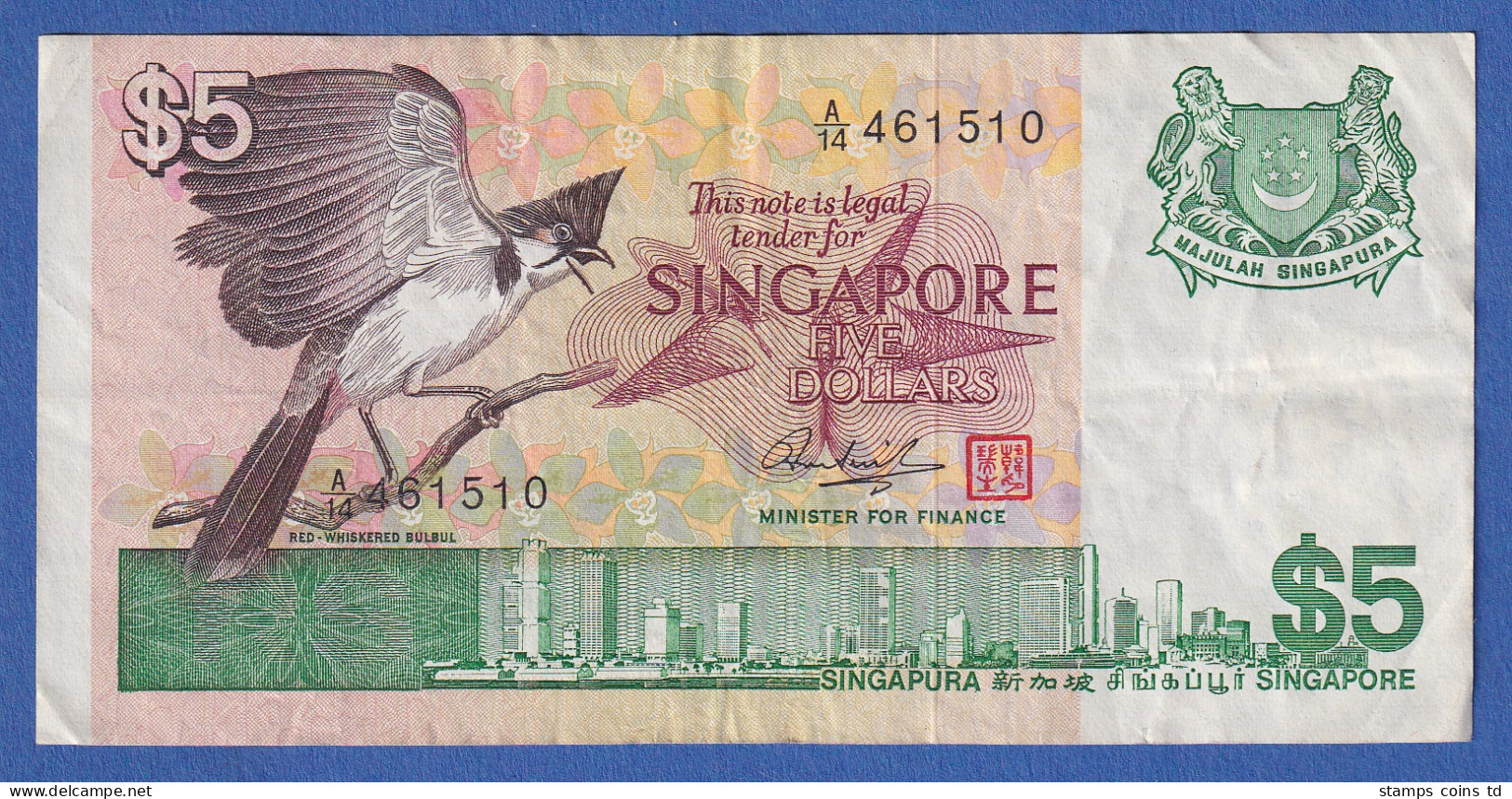 Singapur 1976 Banknote 5 Dollars, Leicht Gebraucht - Sonstige – Asien