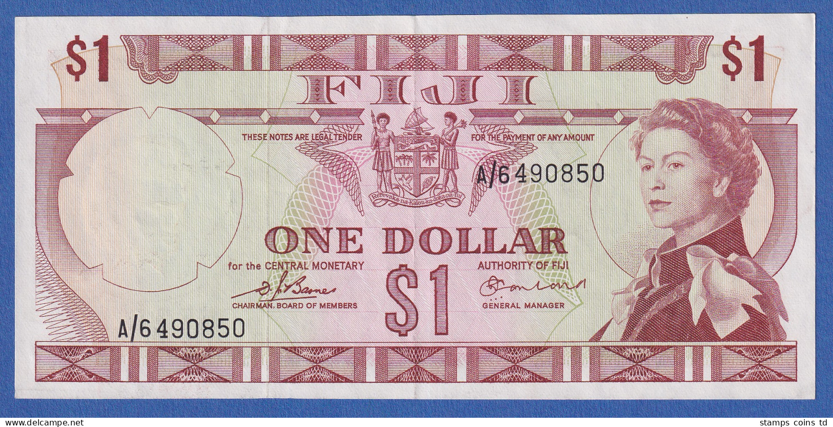 Fiji 1974 Banknote 1 Dollar Bankfrisch, Unzirkuliert. - Sonstige – Ozeanien