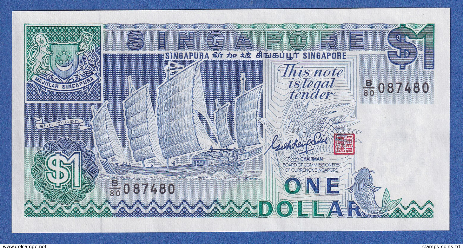 Singapur 1987 Banknote 1 Dollar Bankfrisch, Unzirkuliert. - Sonstige – Asien