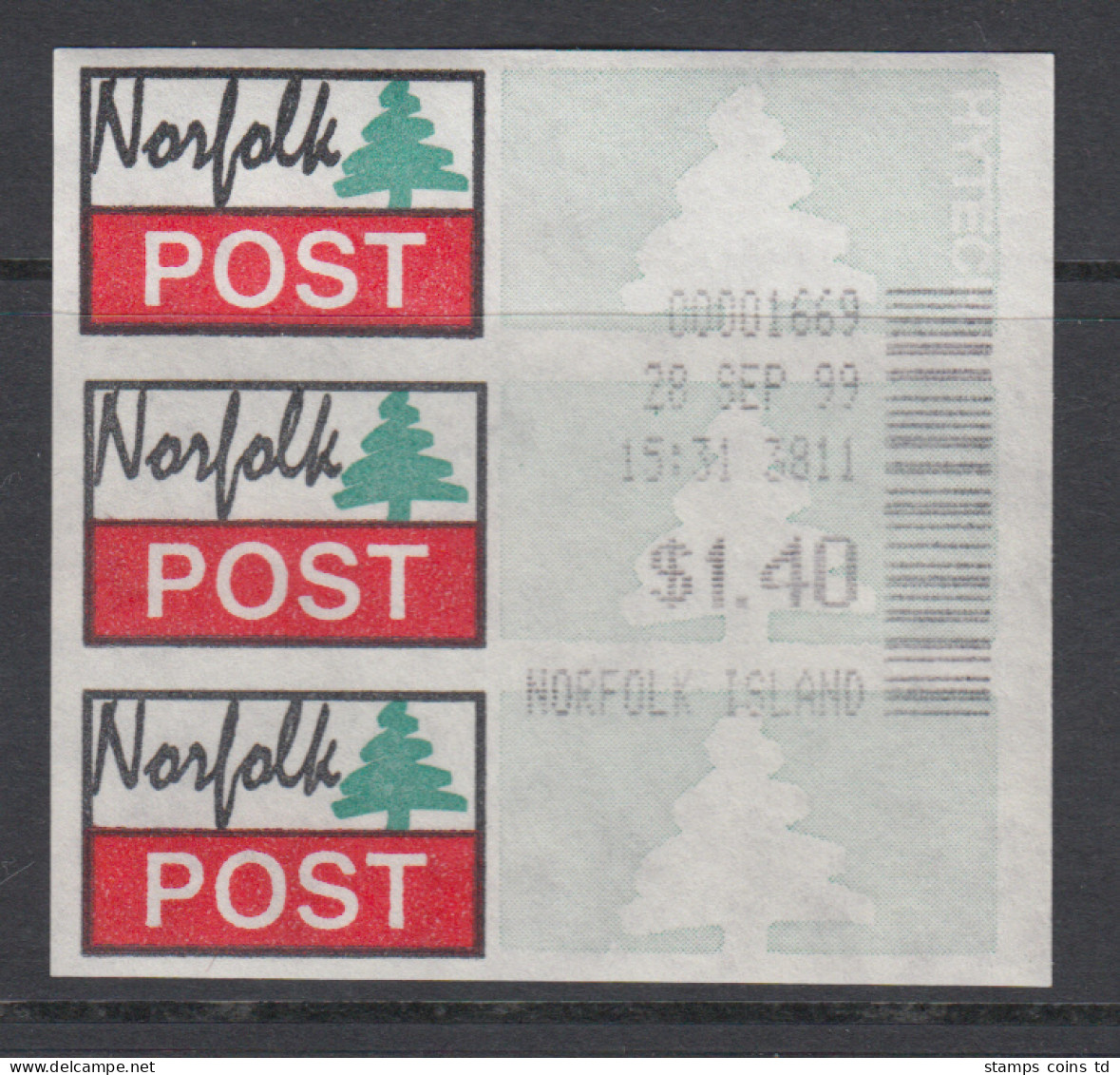 Norfolk-Insel ATM Typ 1 Mit Schwarzem Werteindruck $1,40, Lang, Mi.-Nr. 1.1e ** - Norfolk Island