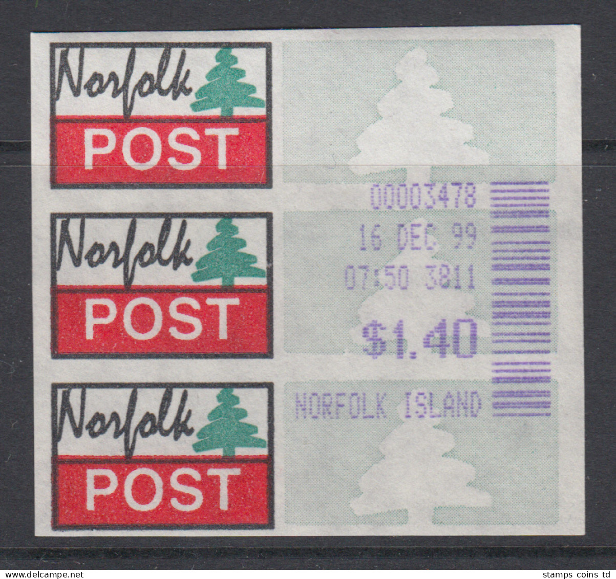 Norfolk-Insel ATM Typ 1 Mit Violettem Werteindruck $1,40, Lang, Mi.-Nr. 1.1f ** - Norfolk Island