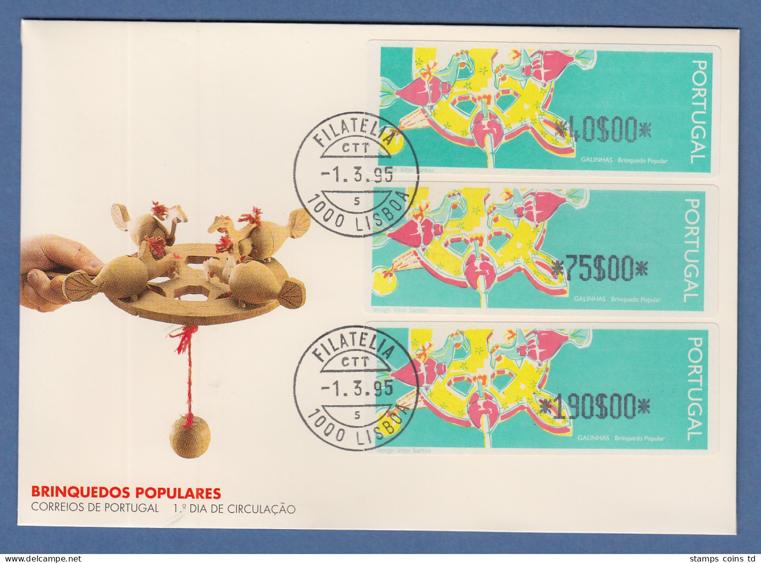 Portugal 1995 ATM Galinhas Mi.-Nr. 9 Z1 Satz 40-75-190 Auf Offiz. FDC 1.3.95 - Automatenmarken [ATM]