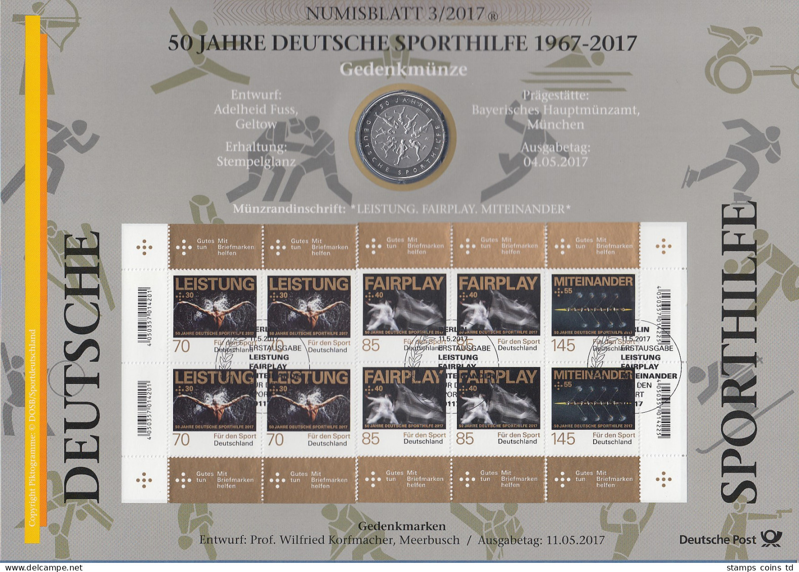 Bundesrepublik Numisblatt 3/2017 Sporthilfe Mit 20-Euro-Gedenkmünze  - Collezioni