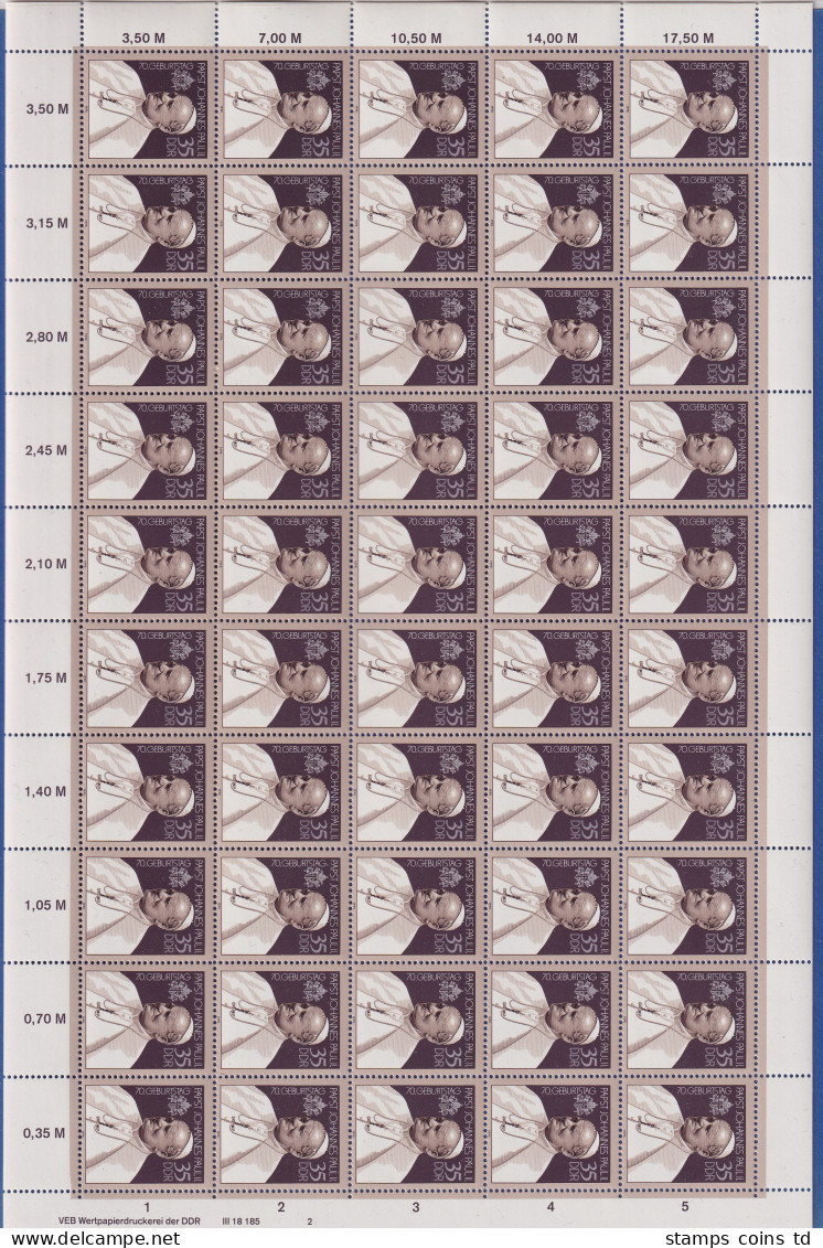 DDR 1990 Papst Johannes Paul II. Mi.-Nr. 3337 Kompletter Bogen Postfrisch ** - Nuovi