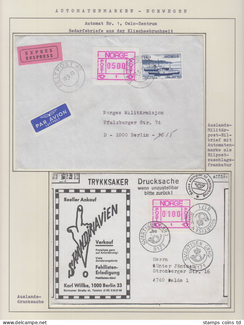 Norwegen / Norge Frama-ATM 1978, Aut.-Nr 1 Mit Klischeefehler Links , 2 Belege - Viñetas De Franqueo [ATM]