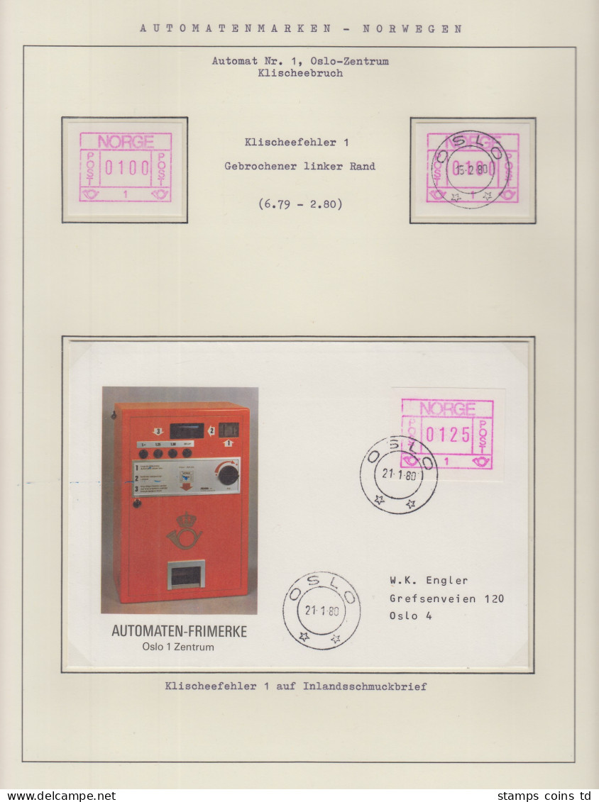 Norwegen / Norge Frama-ATM 1978, Aut.-Nr 1 Mit Klischeefehler Links **, O, Brief - Automaatzegels [ATM]