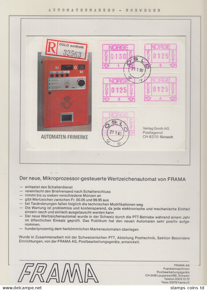 Norwegen / Norge Frama-ATM 1978, Aut.-Nr. 1 Bis 5 Auf Brief, O OSLO Abb. Automat - Machine Labels [ATM]