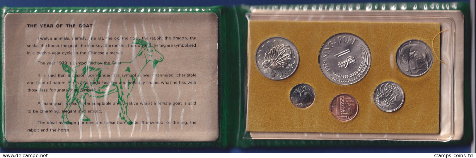 Singapur 1979 Offizieller Kursmünzensatz Im Wattierten Folder, Jahr Der Ziege - Otros – Asia