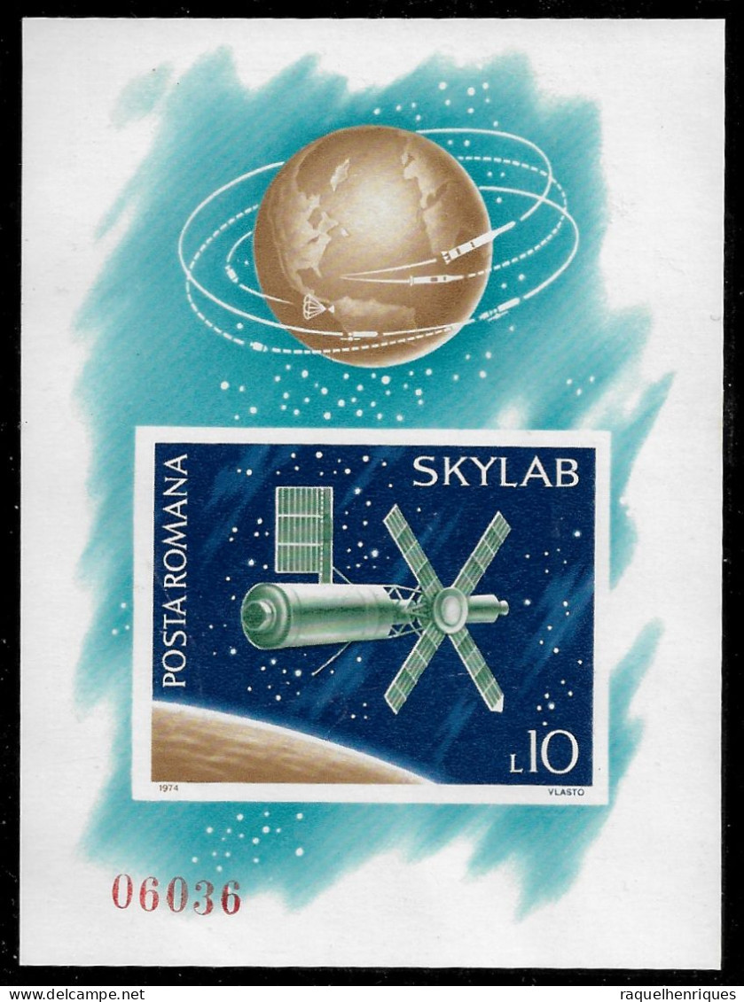 ROMANIA 1974 Space - Skylab RARE IMPERF. MINISHEET MNH (NP#71-P27) - Europa